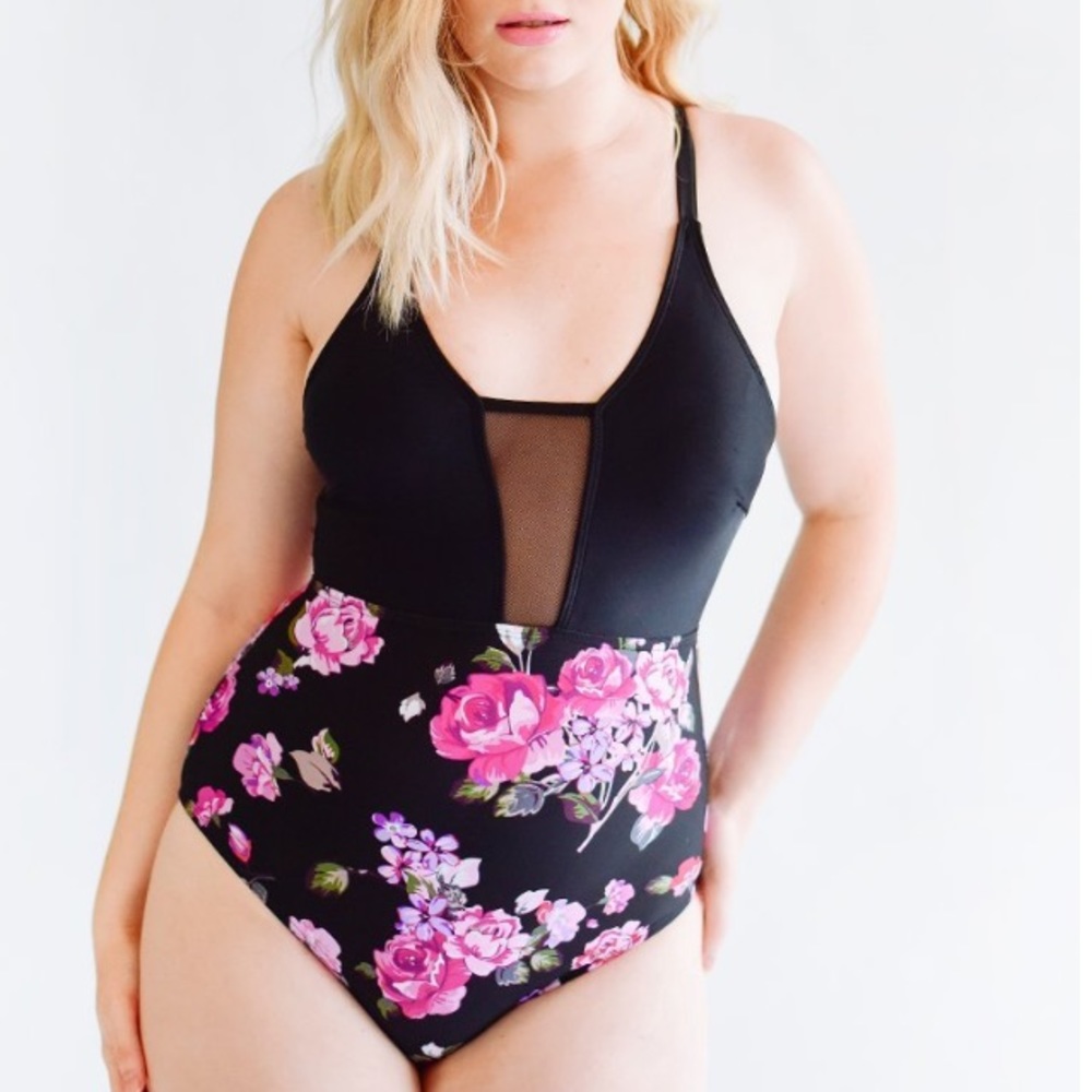 Floral One Piece W/ Mesh Detail